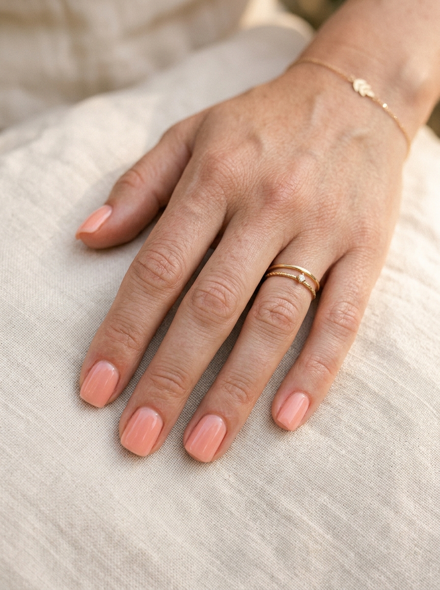 Milky Peach Square Nails als Nägel Square Sommer Inspiration 2026